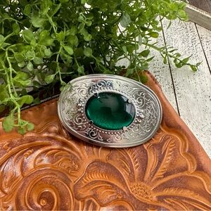 Silver Green Western Belt Buckle Resin
